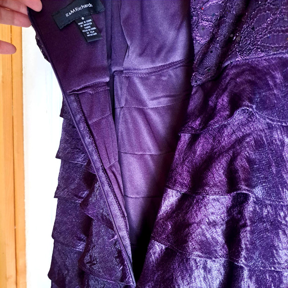 R & M Richards Women's 8 Purple Beaded Formal Tiered Ruffle Dress Gown w/Jacket - Picture 10 of 12